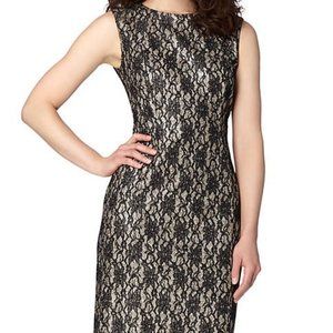 Tahari ASL Gold Black Glitter Lace Sheath Dress